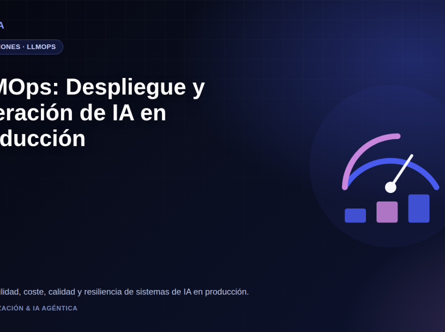 Equipo de plataforma revisando un panel de observabilidad de latencia, coste y calidad de un sistema de IA en producción