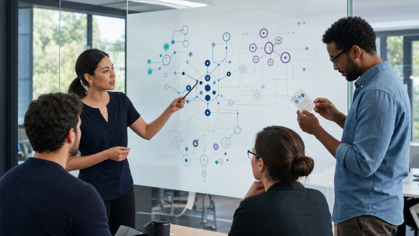 Equipo revisando la arquitectura, evaluación, seguridad y supervisión de aplicaciones y agentes de inteligencia artificial